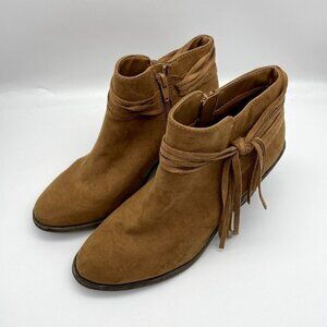 Tan Faux Suede Heeled Booties Time & Tru Size 10 Side Zipper Chunky Boho Chic
